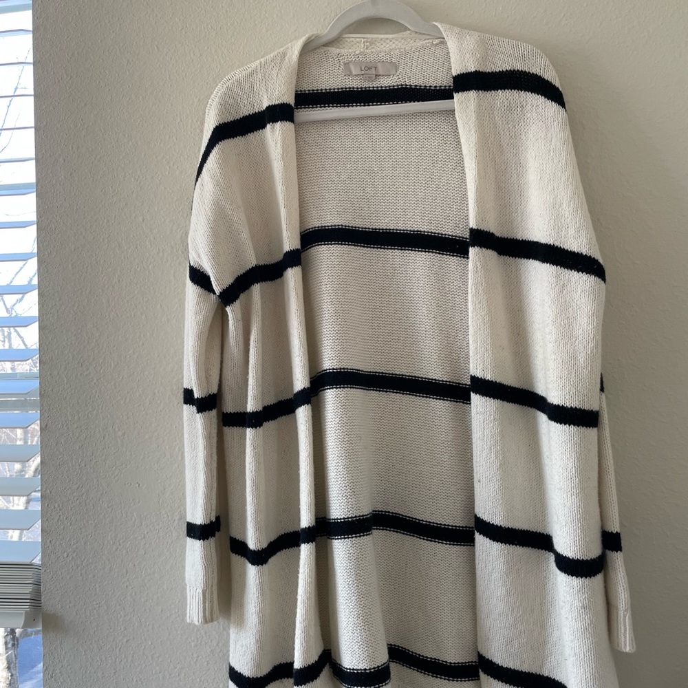 LOFT | Black and White Striped along Cardigan